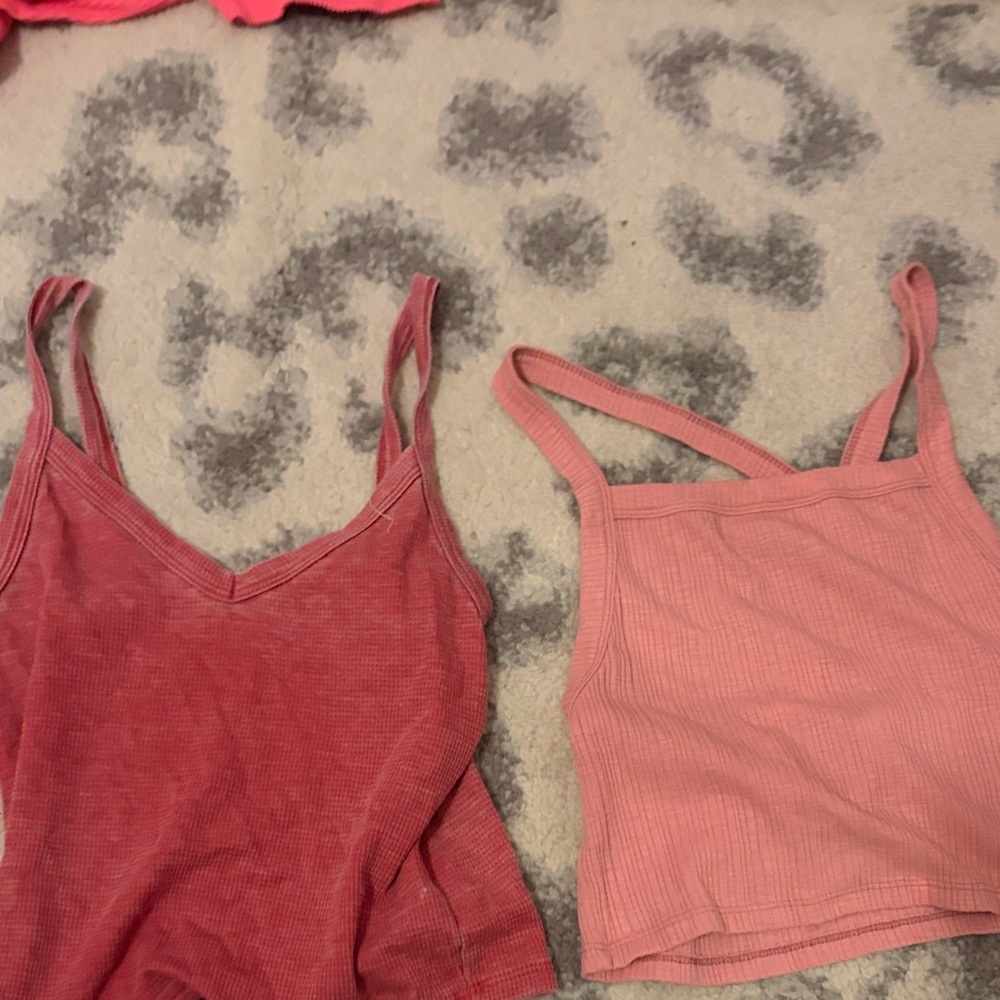 American Eagle Pink and Red Ribbed Tank Tops